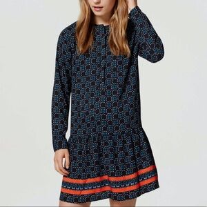 LOFT Dress Fireworks Drop Waist Shirtdress Mini .